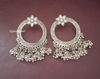 Kashmiri Jhumka Latest Earring Oxidized Antique Silver Tribal jewelry