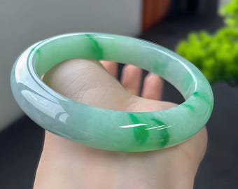 明るいグリーン 54 mm 100%天然グレードA 翡翠バングルブレスレット