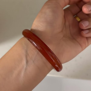 Unique Red Agate Bangle, Natural Dark Gemstone Bracelet for Women
