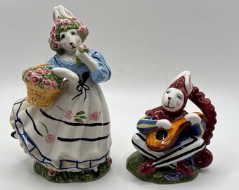 Zestaw solniczek i pieprzniczek Enesco Bunny Rabbit z rocznika 1997, Pamela Silin Palmer Cottagecore