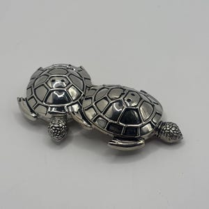 Pottery Barn Vintage Sea Turtle Salt Pepper Shakers, Silver Metal Coastal Decor
