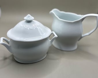Excellent Vtg Couture Fine China Camelia ME110 White Porcelain Creamer and Lidded Sugar Bowl Set