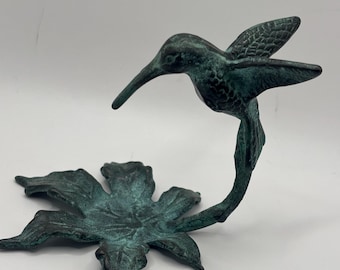 Vintage SPI odlew z brązu, świecznik w kształcie kolibra, ozdoba, figurka ptaka w kolorze patyny gryczanej, San Pacific International Metal Art