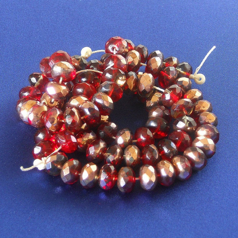R/&GFCB-101416 Gold Coating - 25 Pieces 9X6mm Red Czech Glass Roundel Beads Ruby Red Rondelle Faceted Fire Polished Glass