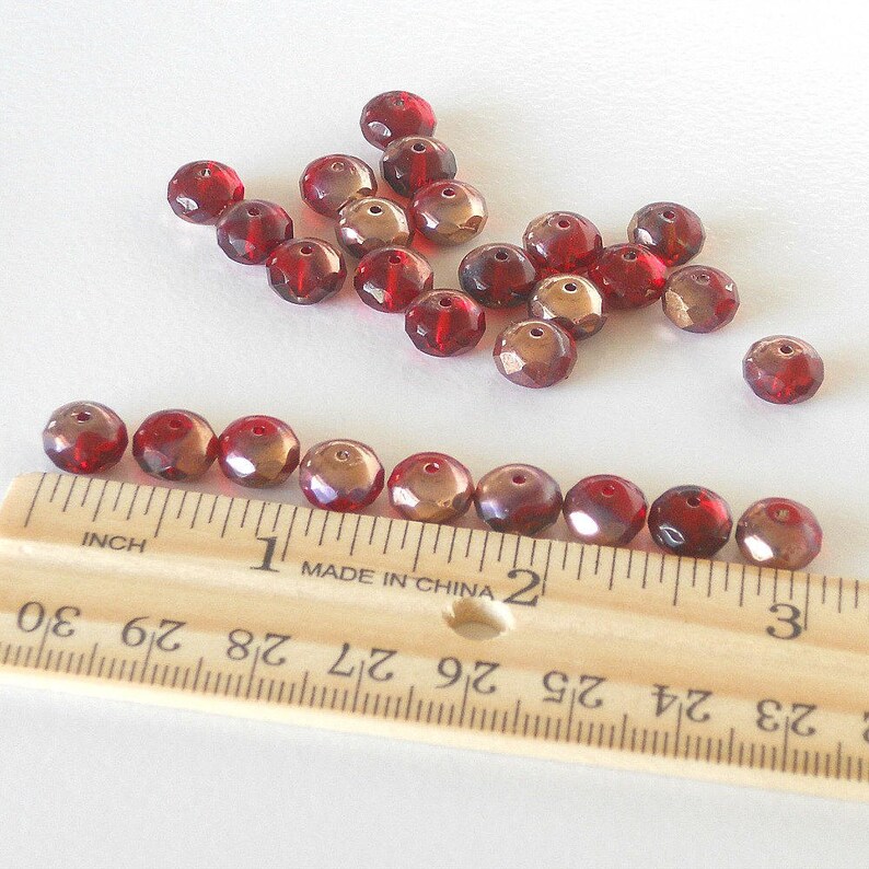 R/&GFCB-101416 Gold Coating - 25 Pieces 9X6mm Red Czech Glass Roundel Beads Ruby Red Rondelle Faceted Fire Polished Glass