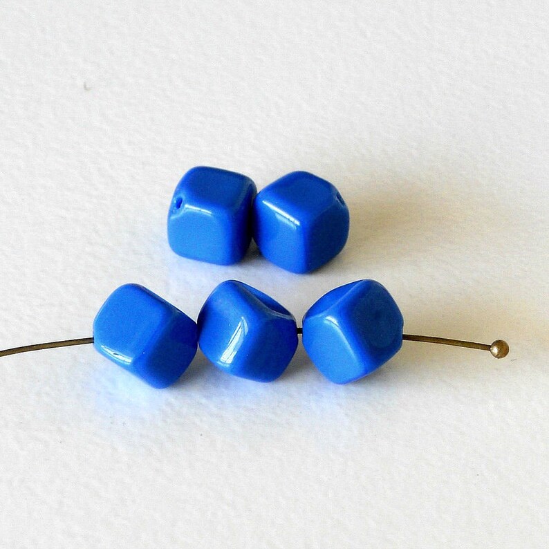 Navy Blue Glass Beads - 15 Pieces 8mm Blue Dice Beads BGSB022417 Czech Preciosa Opaque Square Beads Dark Blue Cube Beads