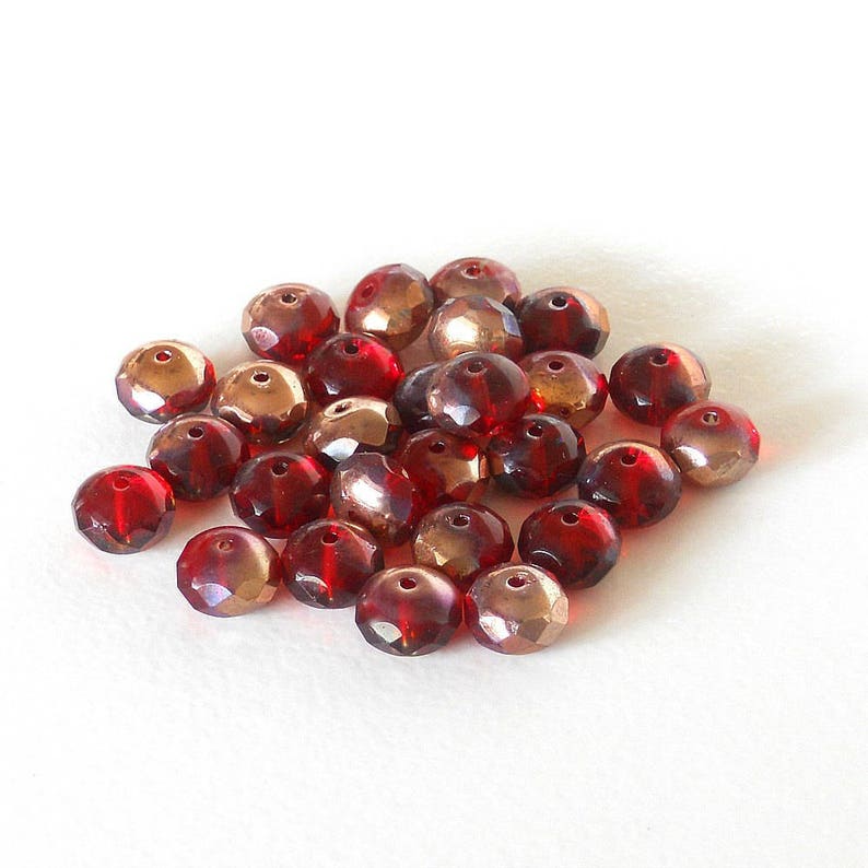 R/&GFCB-101416 Gold Coating - 25 Pieces 9X6mm Red Czech Glass Roundel Beads Ruby Red Rondelle Faceted Fire Polished Glass