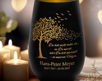 Vela conmemorativa con grabado – Vela de luto del Árbol de la Vida «Ya no estás donde estabas, pero estás dondequiera que estemos...» Vela de luto para tumba