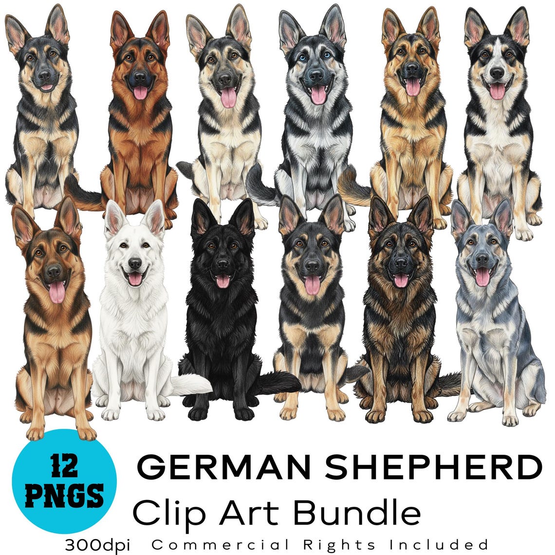 German Shepherd Clipart Bundle GSD Dog PNG Set Cartoon Cute Dogs ...