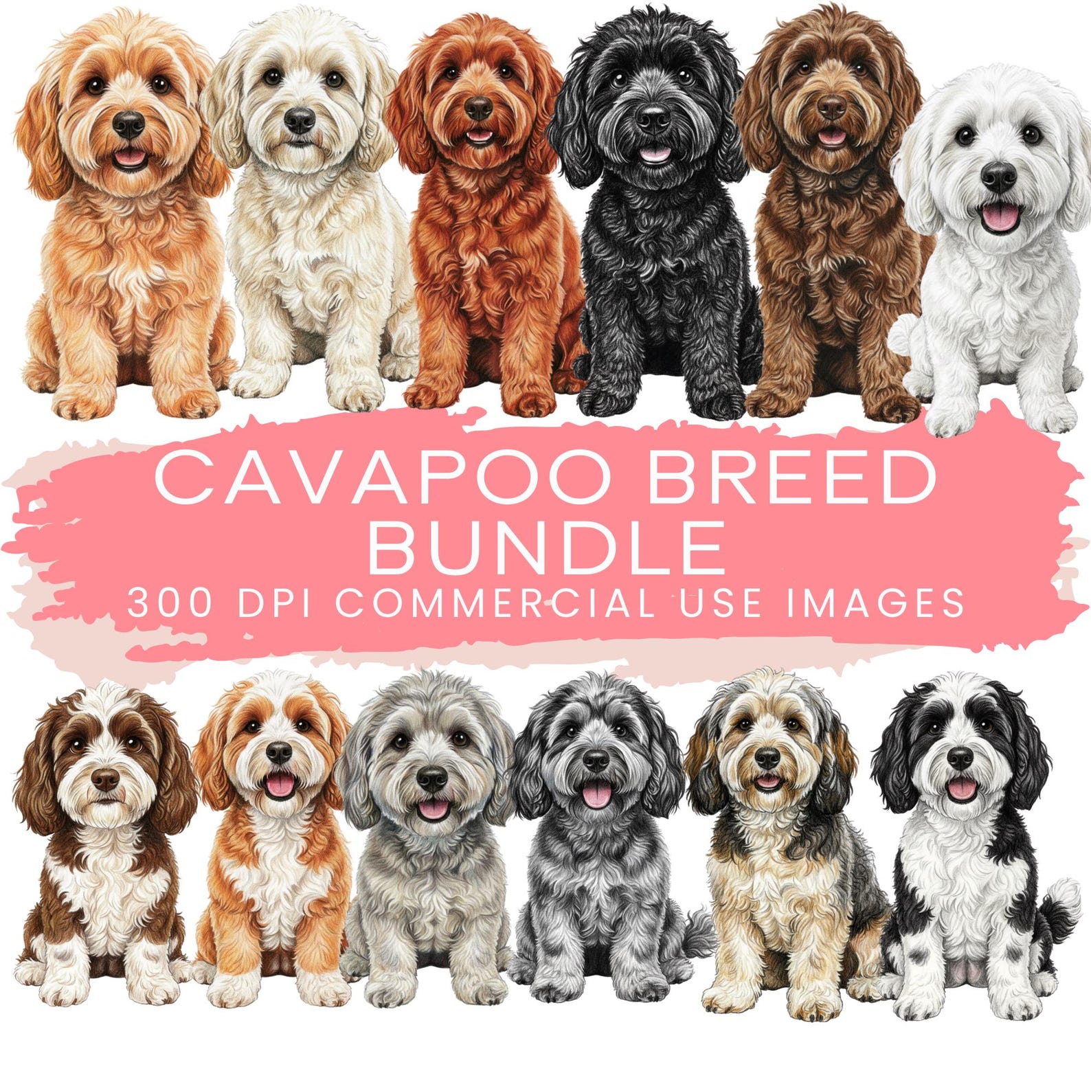 Cavapoo Clipart Bundle | Cavapoo PNG Set | Sitting Dogs | Illustrated ...