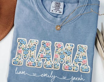 Chemise maman prénom personnalisée, chemise maman couleurs confort, t-shirt prénom floral, chemise personnalisée, cadeau fête des mères, cadeau pour elle