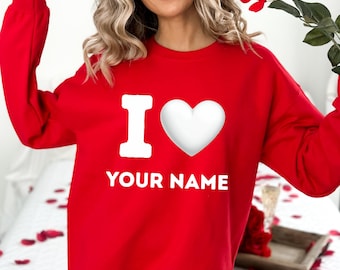 Sudadera unisex con nombre personalizado "Te amo", San Valentín del 14 de febrero, corazón personalizado