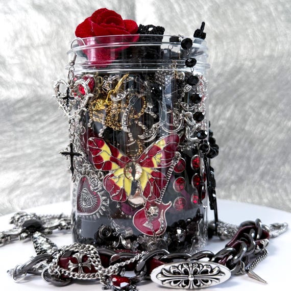 Goth Mystery Jewelry Jar, Gothic Jewelry Blind Box, Dark Aesthetic Accessories, Cross Butterfly Moon Jewelry Gift for Her