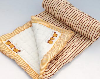 Edredón para niños pequeños hecho a mano / Manta de algodón suave para bebé / Estampado tradicional indio en bloque Jaipuri Razai