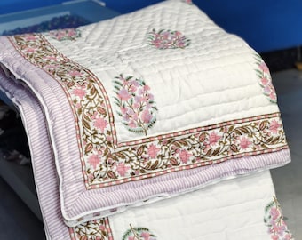 Lightweight Indian Block Print Blanket | Soft Reversible Jaipuri Quilt|  Doctor Comfort Cotton Quilt