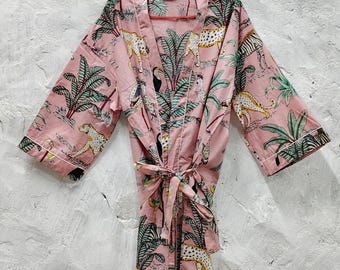 Bata kimono de algodón indio para mujer / Bata de noche, bata de baño, regalo para ella