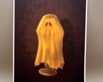 Lamp Ghost Art Print – Whimsical Haunted Furniture Illustration – Cozy Spooky Home Decor – 5x7 Print