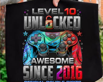Level 10 Unlocked PNG, Boy Gamer Shirt, Unlocked PNG, 10th Birthday, 10 Years Old, Happy Birthday PNG, Video Game, Birthday Shirt