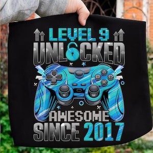 9th Birthday Boy Level 9 Gamer 9 Year Video Game Party Png, Level 9 Unlocked Awesome Since 2017, 9th Birthday Gaming Png, Instant Download