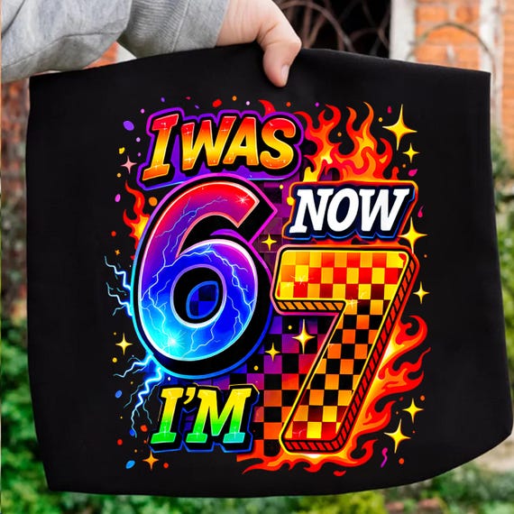 Blue Checkered I was 6 Now I'm 7 Funny 67 Birthday Png, Blue Checkered Birthday Boy Png, 7th Birthday Boy, Blue Checkered I was 6 Now I'm 7
