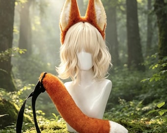 Furry fox Ear Headband With Tail Set, Wolf ear Cosplay Costume Accessory, animal ears,Halloween Gift For Cosplayer ,Festival Convention