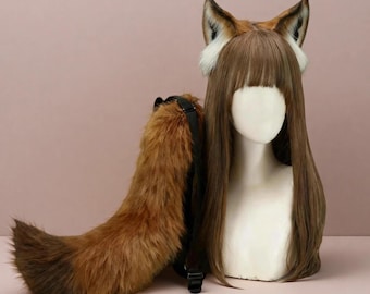 brown Fox ears headband and Tail ,Faux Fur ear animal,Custom Furry Cosplay Set for Convention and Christmas Halloween,Nick fox ears cosplay