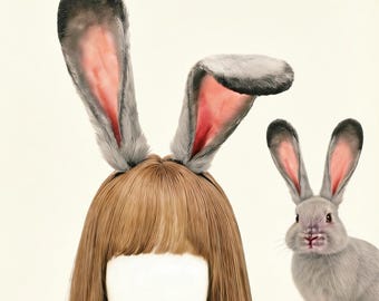 Diadema con orejas de conejo grises y cola, diadema de conejo suave y esponjosa, accesorio para el cabello de estilo hada acogedor y estético, lindo tocado para uso diario y fiestas.