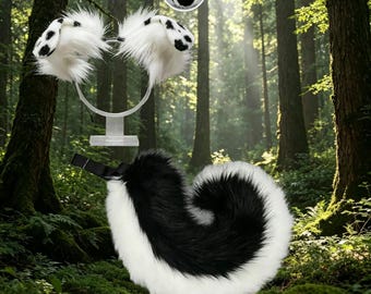 Dalmatian dog Ears and Tail Set, Faux fur Shiba Inu ears Cosplay Set for Conventions and Halloween, shepherd pet Animal Costume Accessory