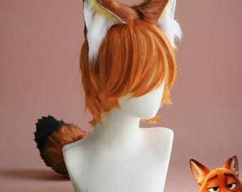 Conjunto de orejas y cola de zorro inspirado en Nick Wilde, accesorios de disfraz de cosplay peludo, disfraz de cosplay para mascotas, accesorio de cosplay de fantasía