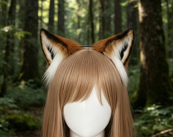 Fluffy Fox Ears, Faux Fur Ears, Ears Headband and big tail, brown Animal Ears, Cosplay Ear,Anime Cosplay, Realistic Fox Ears,