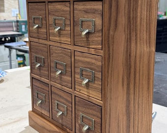Armario boticario de 9 cajones, nogal hecho a mano, almacenamiento de escritorio de madera, organizador de muebles, 9B Woodcraft