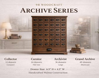 36 Drawer Apothecary Cabinet, Walnut Card Storage Furniture, Graded Trading Card Display