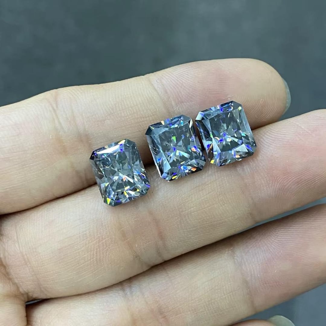 Gray Radiant Cut Moissanite Loose Gemstone for Jewelry - Etsy