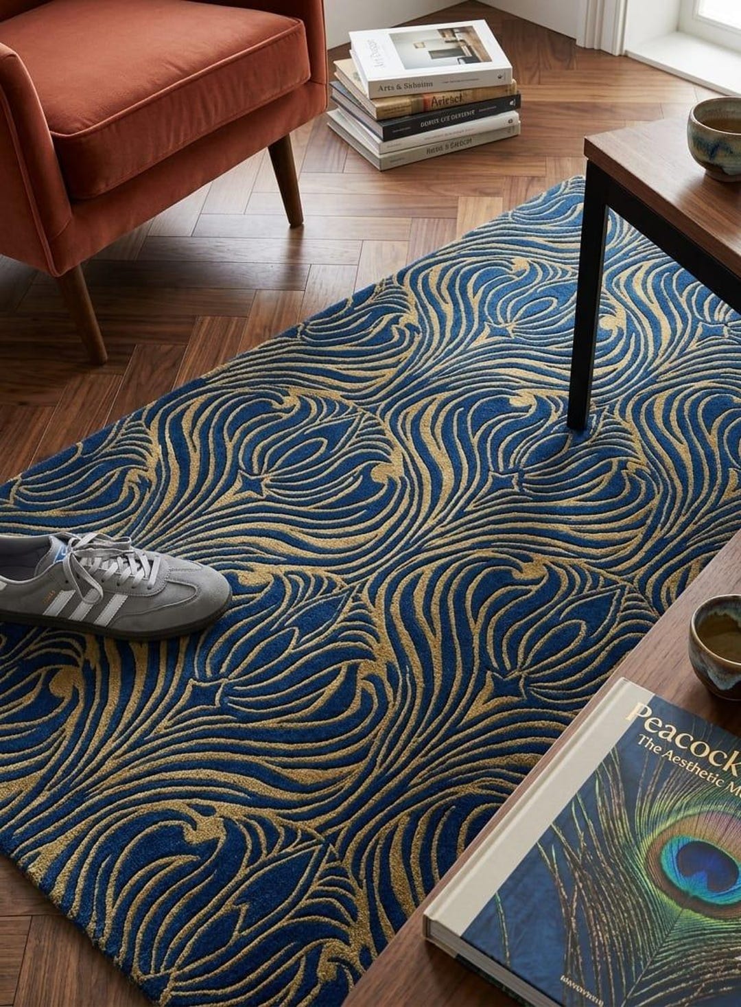 Hand Tufted Blue Gold Abstract Rug, Modern Geometric Area Rug - Etsy
