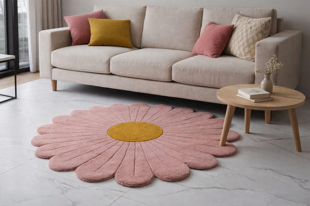 Pink Flower Rug. Handmade Tufted Area Rugs. Made by Kahkashanrugsin ...