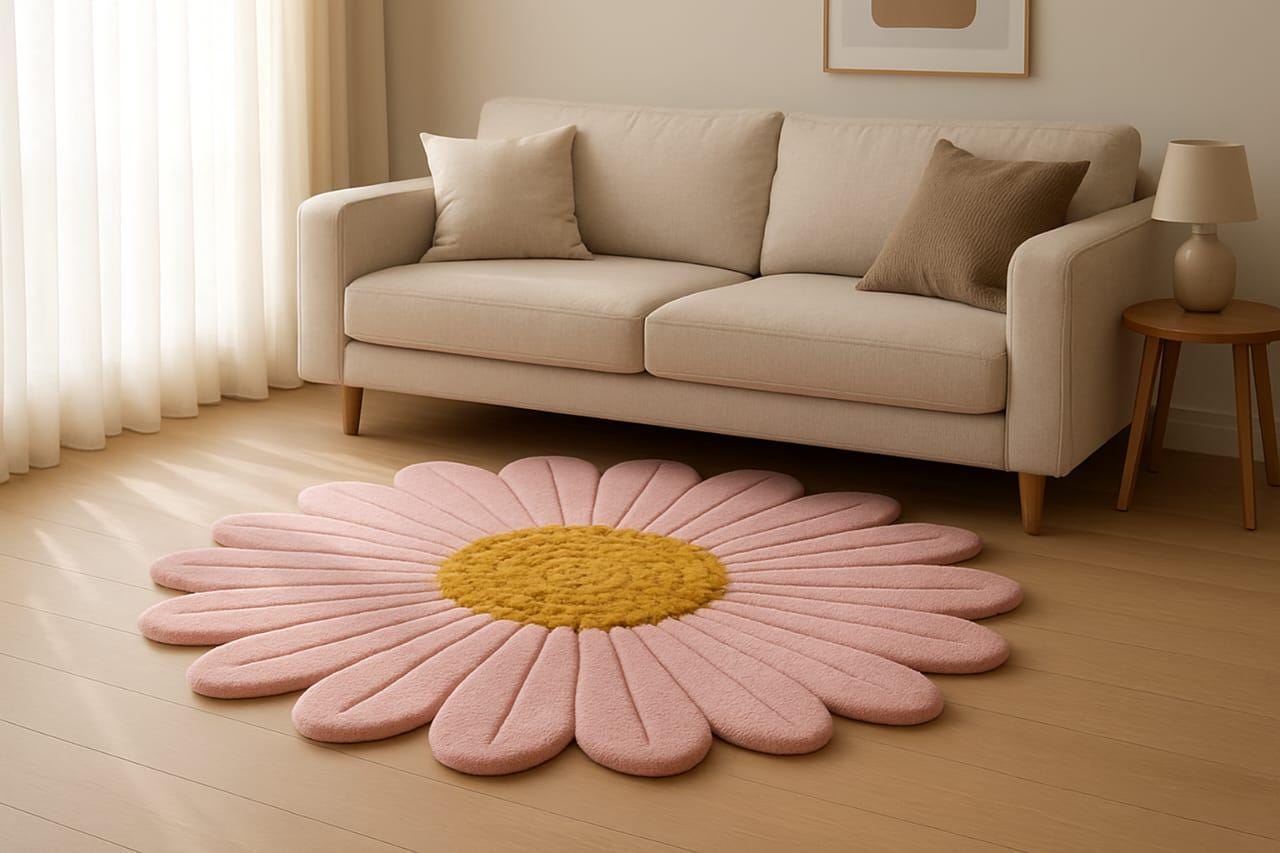 Hand Tufted Pink Daisy Flower Rug, Plush Wool Floral Accent Carpet - Etsy