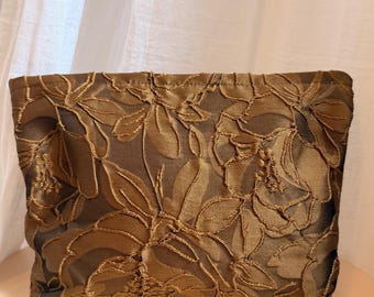 Sminkväska i brokad i vintagestil med blombroderi | Elegant aftonväska | Sminkväska i guld och brons | Unik present till henne
