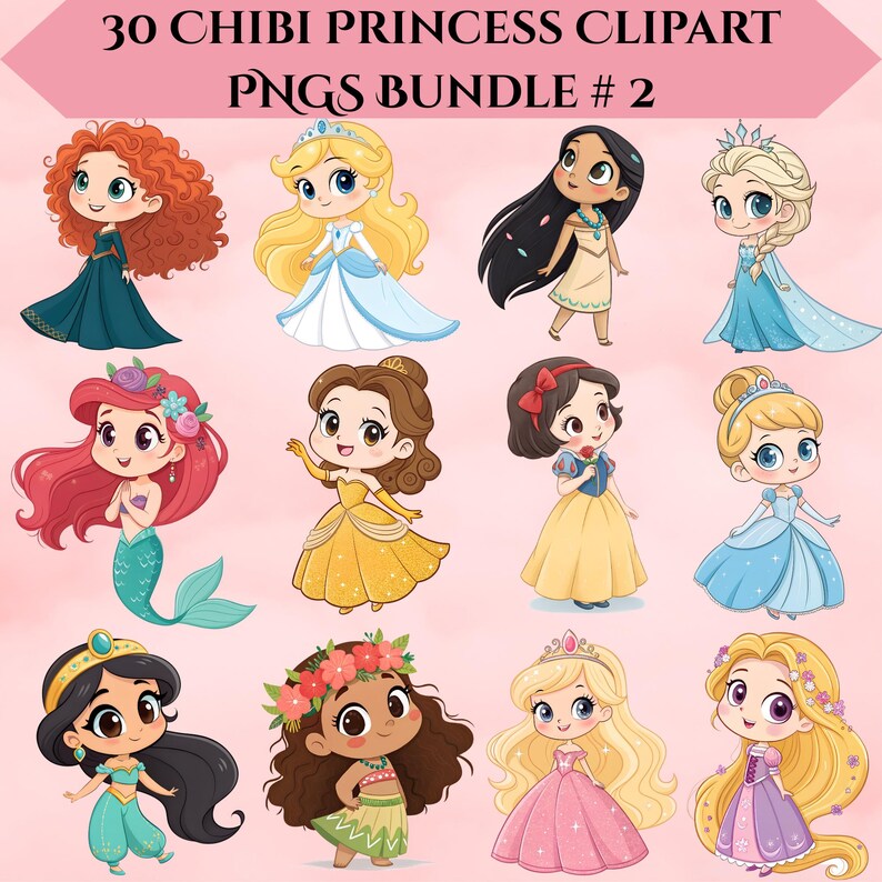 Princess PNG Bundle, Watercolor Princess Clipart, Cute Cartoon Princess ...