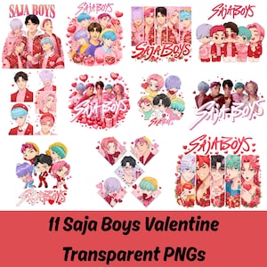 May include: A collection of transparent PNG images featuring the text "SAJA BOYS" and illustrations of anime-style male characters. The images have a Valentine's Day theme, with hearts and roses.