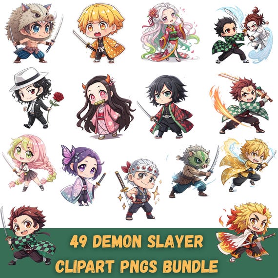 49 Anime Demon Slayer Fanart Clipart PNG, Printable Demon Slayer T Shirt Sublimation, Anime Lover Gift, Manga Comic Characters, Junk Journal
