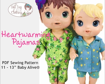 Heartwarming Pajamas | Flannel Pants and Collar Shirt | PDF Sewing Pattern for 11 and 12 to 13 inch Baby Alive Dolls