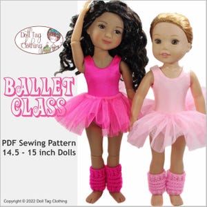Puede incluir: Patrón de costura PDF para muñecas de 14,5 a 15 pulgadas para hacer trajes de ballet. El patrón incluye un leotardo rosa y una falda de tul, y polainas rosas.