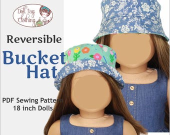 Trendy Reversible Bucket Hat | PDF Sewing Pattern for 18 inch Girl and Boy Dolls | Summer - Spring - Party