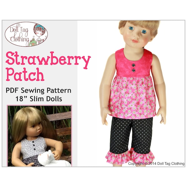 Strawberry Patch Top & Pants | PDF Sewing Pattern for 18 inch SLIM Dolls such as Magic Attic Club, Carpatina, Kidz 'n Cats