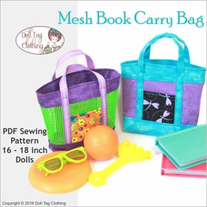 Mesh-Buch und Strandtasche oder Geldbörse | PDF-Schnittmuster für eine 45 cm große Mädchen-Puppe