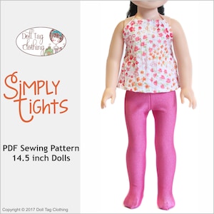 Puede incluir: Un patrón de costura PDF para hacer leotardos para muñecas de 36,8 cm. El patrón se llama "Simply Tights" y es de Doll Tag Clothing.