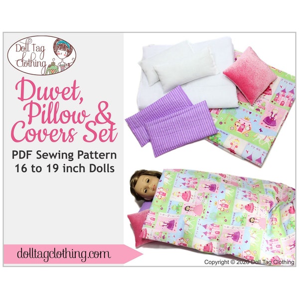 Ensemble couette, oreiller et housses | Patron de couture PDF pour poupées de 18 pouces telles que American Girl® | Poupée garçon