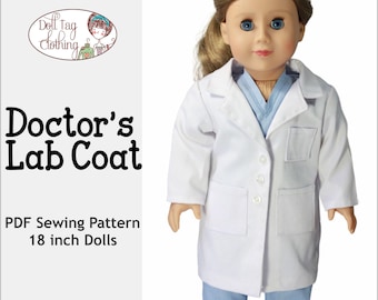 Bata de médico / Chaqueta de laboratorio médico / Patrón de costura en PDF para muñecos de 18 pulgadas, niñas y niños