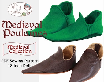 Medieval Poulaines Shoes | PDF Sewing Pattern for 18 inch Girl and Boy Dolls