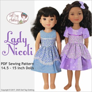 Lady Nicolei Partykleid | PDF Schnittmuster für 14,5 und 15 zoll Puppen | Rubin Modefreunde